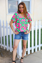Load image into Gallery viewer, Spring Vibes Pink &amp; Green Flower Print V Neck Short Sleeve Top

