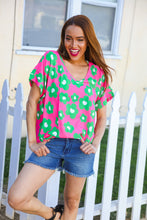 Load image into Gallery viewer, Spring Vibes Pink &amp; Green Flower Print V Neck Short Sleeve Top
