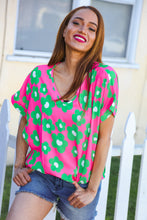Load image into Gallery viewer, Spring Vibes Pink &amp; Green Flower Print V Neck Short Sleeve Top
