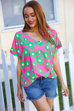 Load image into Gallery viewer, Spring Vibes Pink &amp; Green Flower Print V Neck Short Sleeve Top
