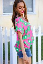 Load image into Gallery viewer, Spring Vibes Pink &amp; Green Flower Print V Neck Short Sleeve Top
