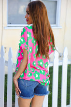 Load image into Gallery viewer, Spring Vibes Pink &amp; Green Flower Print V Neck Short Sleeve Top
