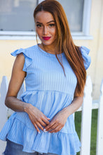 Load image into Gallery viewer, Blue Pointelle Babydoll Ruffle Flutter Sleeve Top
