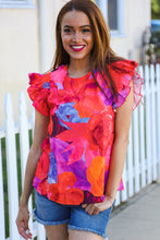 Load image into Gallery viewer, Look of Love Red &amp; Fuchsia Floral Smocked Ruffle Frill Sleeve Top
