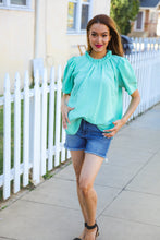 Load image into Gallery viewer, Follow Me Mint Frill Mock Neck Woven Top
