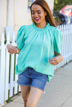 Load image into Gallery viewer, Follow Me Mint Frill Mock Neck Woven Top
