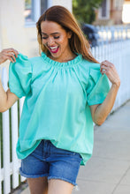 Load image into Gallery viewer, Follow Me Mint Frill Mock Neck Woven Top
