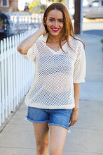 Load image into Gallery viewer, Can&#39;t Look Away Oatmeal Crochet V Neck Collared Top
