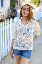 Load image into Gallery viewer, Can&#39;t Look Away Oatmeal Crochet V Neck Collared Top

