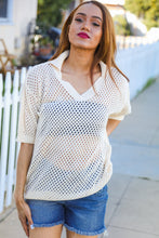 Load image into Gallery viewer, Can&#39;t Look Away Oatmeal Crochet V Neck Collared Top
