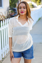 Load image into Gallery viewer, Can&#39;t Look Away Oatmeal Crochet V Neck Collared Top
