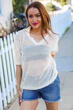 Load image into Gallery viewer, Can&#39;t Look Away Oatmeal Crochet V Neck Collared Top
