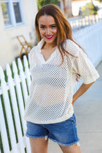 Load image into Gallery viewer, Can&#39;t Look Away Oatmeal Crochet V Neck Collared Top
