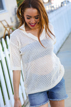 Load image into Gallery viewer, Can&#39;t Look Away Oatmeal Crochet V Neck Collared Top
