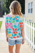 Load image into Gallery viewer, Beautiful You Teal Multicolor Floral Rib Dolman Sleeve Top
