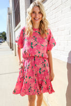 Load image into Gallery viewer, Flower Power Woven High Neck Elastic Puff Sleeve Godet Dress

