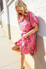 Load image into Gallery viewer, Flower Power Woven High Neck Elastic Puff Sleeve Godet Dress
