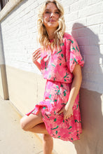 Load image into Gallery viewer, Flower Power Woven High Neck Elastic Puff Sleeve Godet Dress
