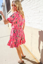 Load image into Gallery viewer, Flower Power Woven High Neck Elastic Puff Sleeve Godet Dress
