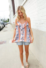 Load image into Gallery viewer, Sunny Days Coral Ruffle V Neck Floral Print Sleeveless Top
