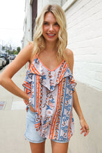Load image into Gallery viewer, Sunny Days Coral Ruffle V Neck Floral Print Sleeveless Top
