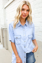 Load image into Gallery viewer, Casual Chic Blue Cotton Denim Snap Button Flap Pocket Top
