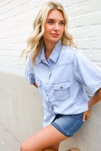 Load image into Gallery viewer, Casual Chic Blue Cotton Denim Snap Button Flap Pocket Top
