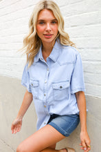 Load image into Gallery viewer, Casual Chic Blue Cotton Denim Snap Button Flap Pocket Top
