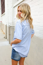 Load image into Gallery viewer, Casual Chic Blue Cotton Denim Snap Button Flap Pocket Top
