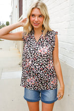 Load image into Gallery viewer, Dazzle In Black Leopard Print Frill Notch Neck Top

