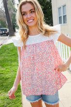 Load image into Gallery viewer, Coral &amp; White Cotton Floral Embroidered Yoke Top

