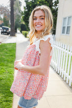 Load image into Gallery viewer, Coral &amp; White Cotton Floral Embroidered Yoke Top
