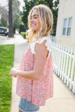 Load image into Gallery viewer, Coral &amp; White Cotton Floral Embroidered Yoke Top
