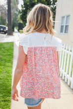 Load image into Gallery viewer, Coral &amp; White Cotton Floral Embroidered Yoke Top

