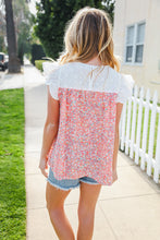 Load image into Gallery viewer, Coral &amp; White Cotton Floral Embroidered Yoke Top
