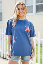 Load image into Gallery viewer, Patriotic Denim Blue French Terry Plaid Star Patch Top
