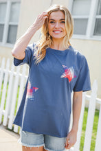 Load image into Gallery viewer, Patriotic Denim Blue French Terry Plaid Star Patch Top
