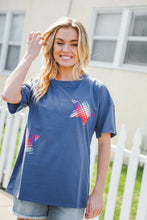 Load image into Gallery viewer, Patriotic Denim Blue French Terry Plaid Star Patch Top
