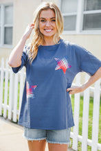Load image into Gallery viewer, Patriotic Denim Blue French Terry Plaid Star Patch Top

