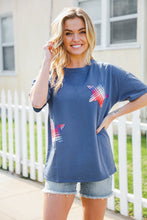Load image into Gallery viewer, Patriotic Denim Blue French Terry Plaid Star Patch Top
