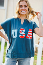Load image into Gallery viewer, Patriotic Denim Blue French Terry Plaid Star Patch Top

