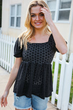 Load image into Gallery viewer, Spring Vibes Midnight Eyelet Puff Sleeve Babydoll Top
