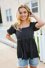 Load image into Gallery viewer, Spring Vibes Midnight Eyelet Puff Sleeve Babydoll Top
