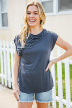 Load image into Gallery viewer, Charming In Charcoal Asymmetrical Shirred Modal Top
