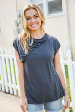 Load image into Gallery viewer, Charming In Charcoal Asymmetrical Shirred Modal Top
