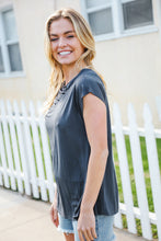 Load image into Gallery viewer, Charming In Charcoal Asymmetrical Shirred Modal Top
