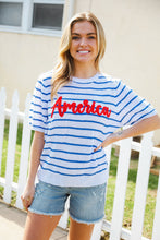 Load image into Gallery viewer, America Proud Blue Striped Embroidered Puff Sleeve Top
