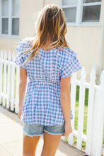 Load image into Gallery viewer, Hello Beautiful Blue Plaid V Neck Ruffle Elastic Babydoll Top

