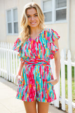 Load image into Gallery viewer, Feeling Bold Fuchsia Abstract Print Smocked Waist Flutter Sleeve Romper
