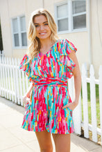 Load image into Gallery viewer, Feeling Bold Fuchsia Abstract Print Smocked Waist Flutter Sleeve Romper
